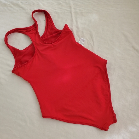 Heidi Klein red one piece swim suit size Medium gold zipper ribbed fabric lined - Picture 12 of 16